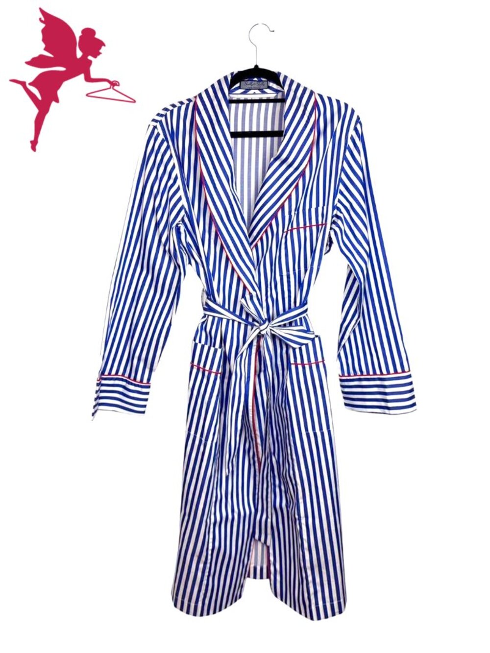 SCULLY & SCULLY PARK AVENUE Mens' Blue & White Striped Soft Cotton Poplin Robe - Picture 2 of 9